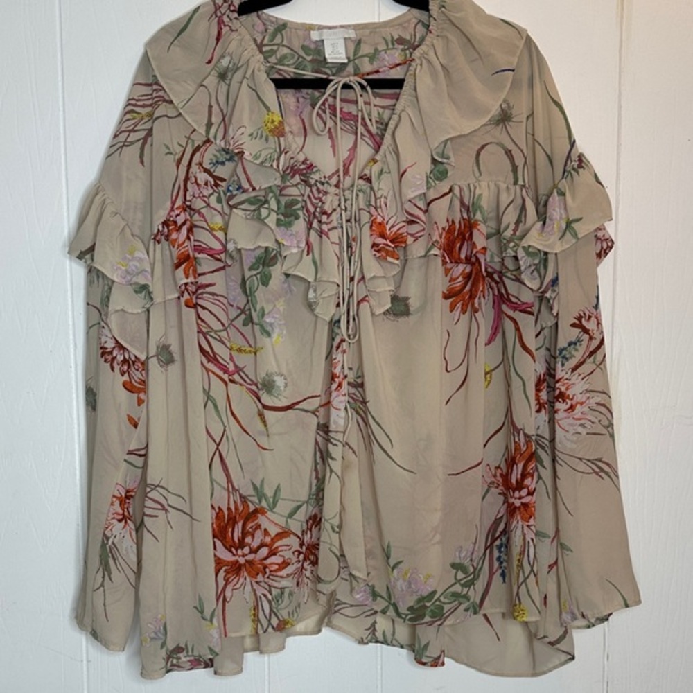 H&M Beige Floral Blouse with Ruffles